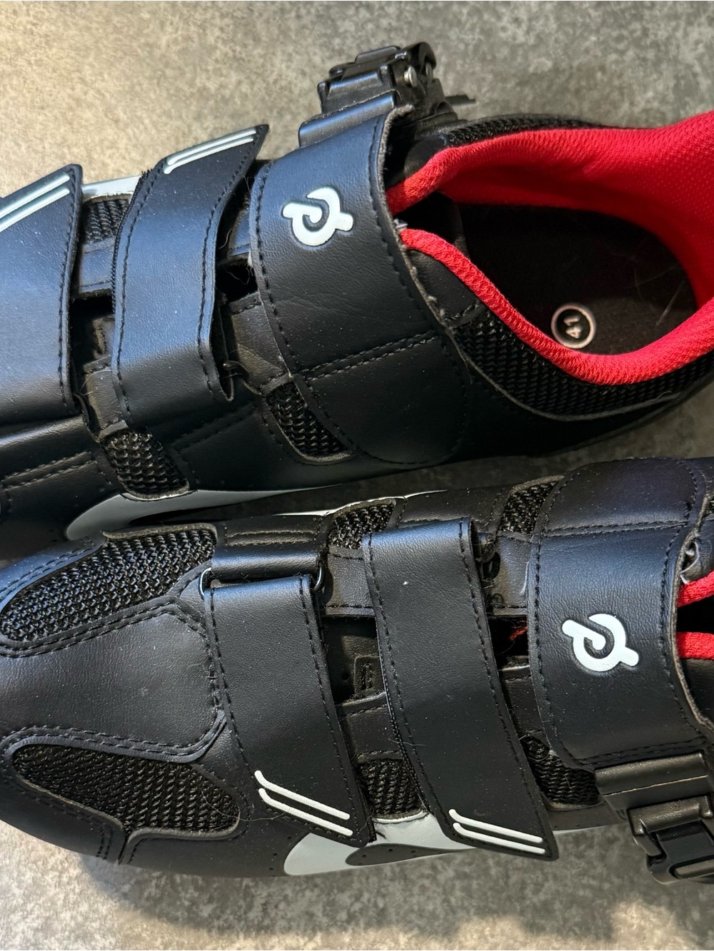 Peloton Black and Red Bike Shoes with Hook-and-Loop Straps